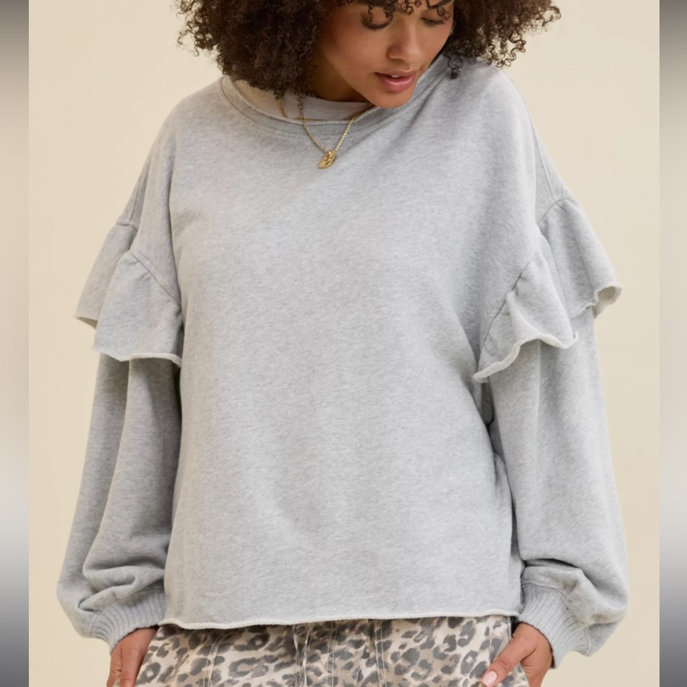 Aerie Gray Ruffle Sleeve Sweatshirt BNWT